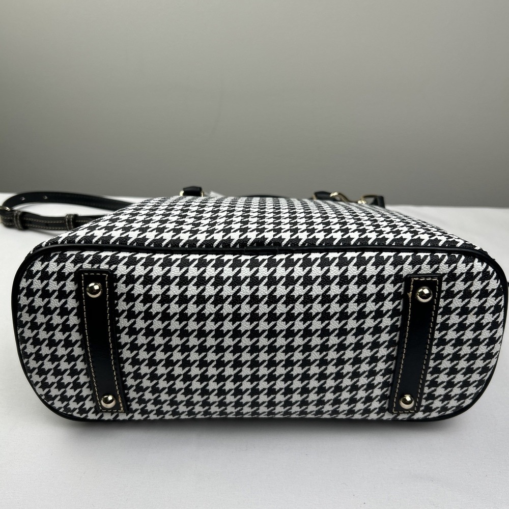 NWT Dooney Bourke Black White Houndstooth Domed Zip Zip Satchel Handbag Purse - Picture 9 of 16
